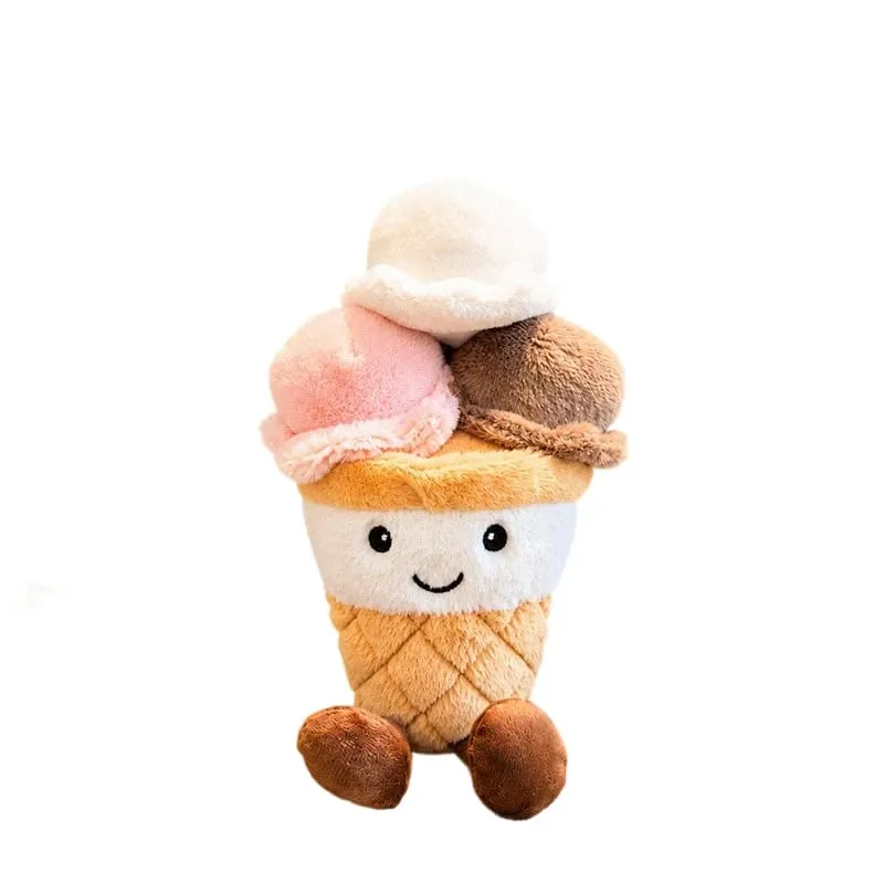 NEW Scoops Ice Cream Cone Plush Toy Stuffed Summer Snack Small Pillow Humanoid Smiling Face with Legs Kawaii Plushie Gift