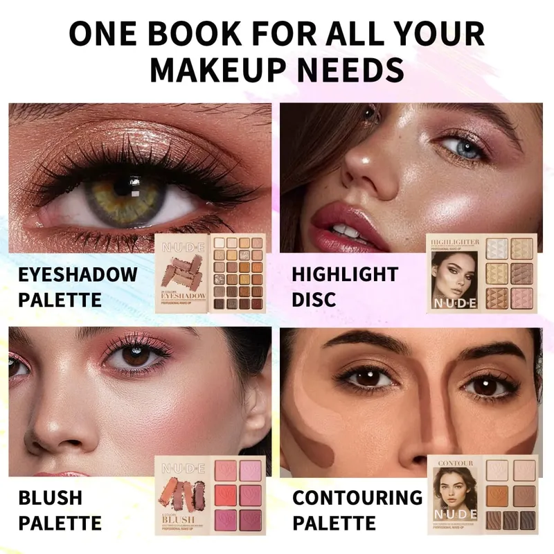 Multi‑Page All‑In‑One Nude Makeup Book Kit Eyeshadow Blush Highlighter & Contour Powder Palette