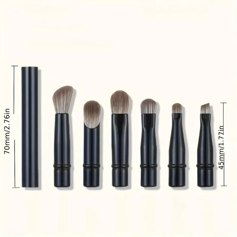 6-Piece Black Portable Makeup Brush Replacement Brush Head Set Nose Shadow Brush Travel Set — image 3