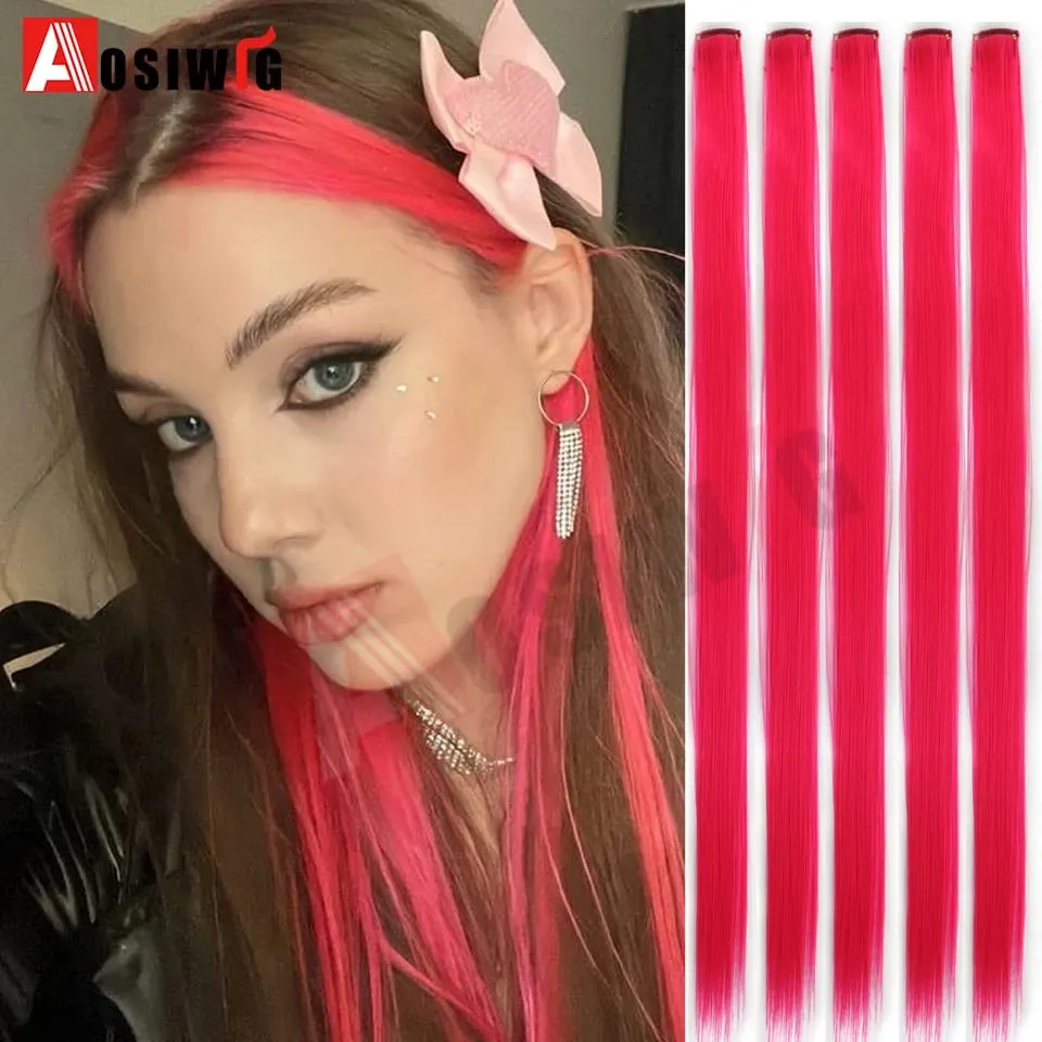 5PC Synthetic Feather Hair Extensions With Clips Heat Resistant Straight Hair Extensions Color Colored Black Hair Clip Womens 8G
