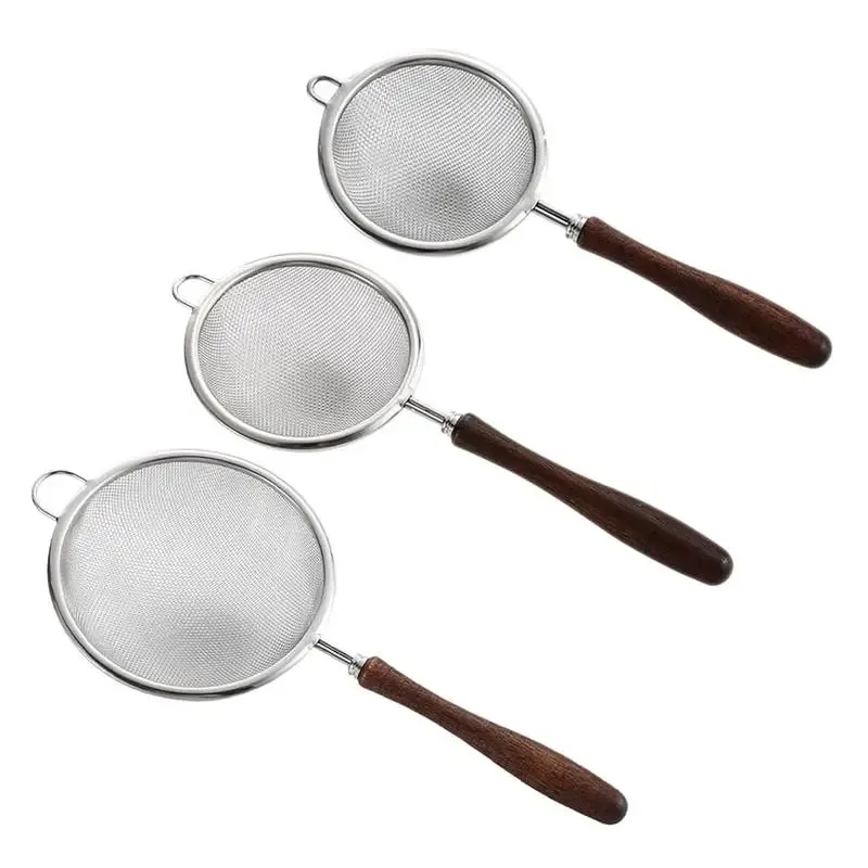 1PC Stainless Steel Mesh Filter Spoon with Wooden Handle Flour Filter Spoon Household Kitchen Fried Food Filter Oil Baking Tool