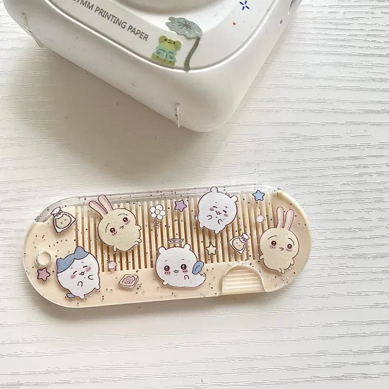 New yiji Cartoon Folding Small Comb Portable Pocket Makeup USAGI うさぎ ハチワレ Hachiware Mini Cute Comb Bangs Comb Gift — image 13