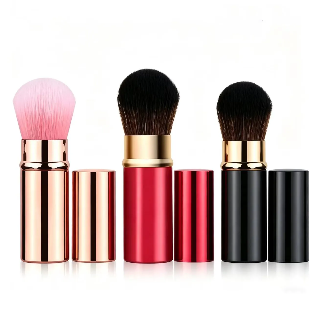 Travel-Ready Portable Telescopic Makeup Brushes Set - Metal Handle for Blush Contouring Powder Perfect Compact Size for On-the-G