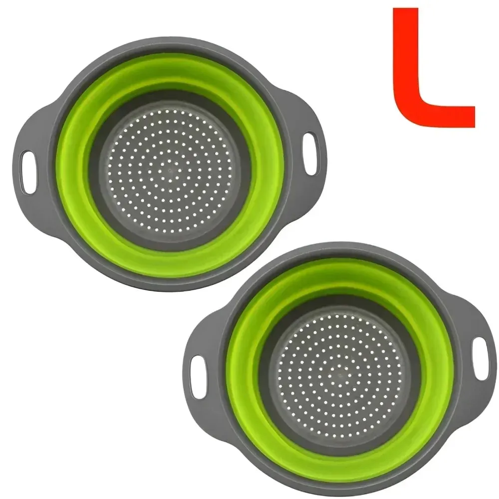 2PCS Silicone Folding Drainer Basket Fruit Vegetable Foldable Colander Kitchen Strainer for Food Pasta Kitchenware Drain Device