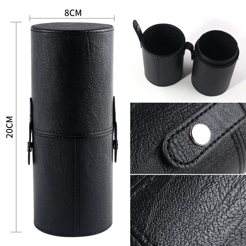 Makeup Brush Cylinder Brushes Storage Holder Organizer Travel Case for Cosmetic Tools PU Leather Big 1pcs