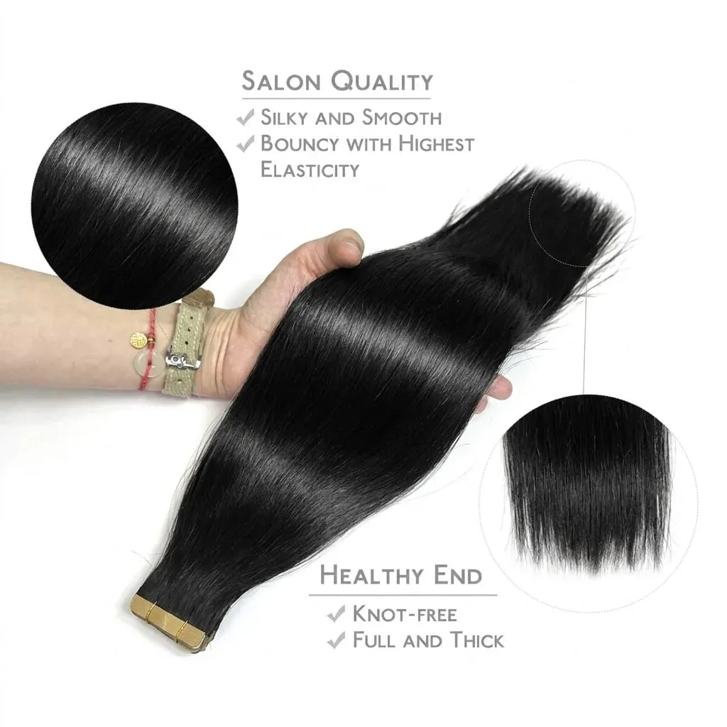 Tape In Real Human Hair Extensions Straight 18 24 Inch 1B Natural Black 50g/pack Color Invisible Seamless Skin PU Weft Tape Ins Extension For Women