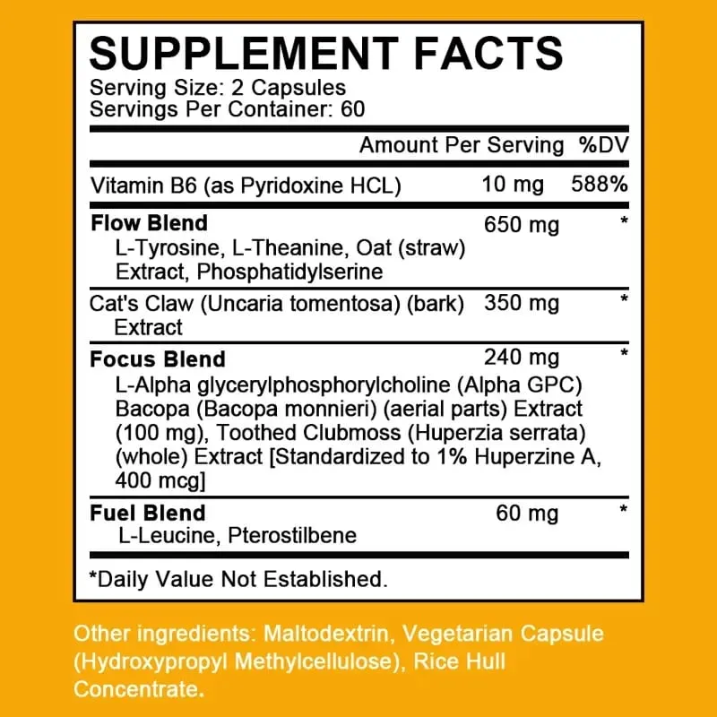Alpha Brain Nootropics Suplement mózgu dla mężczyzn i kobiet - Pamięć, jasność umysłu i funkcje poznawcze dzięki kapsułkom skupiającym witaminę B6