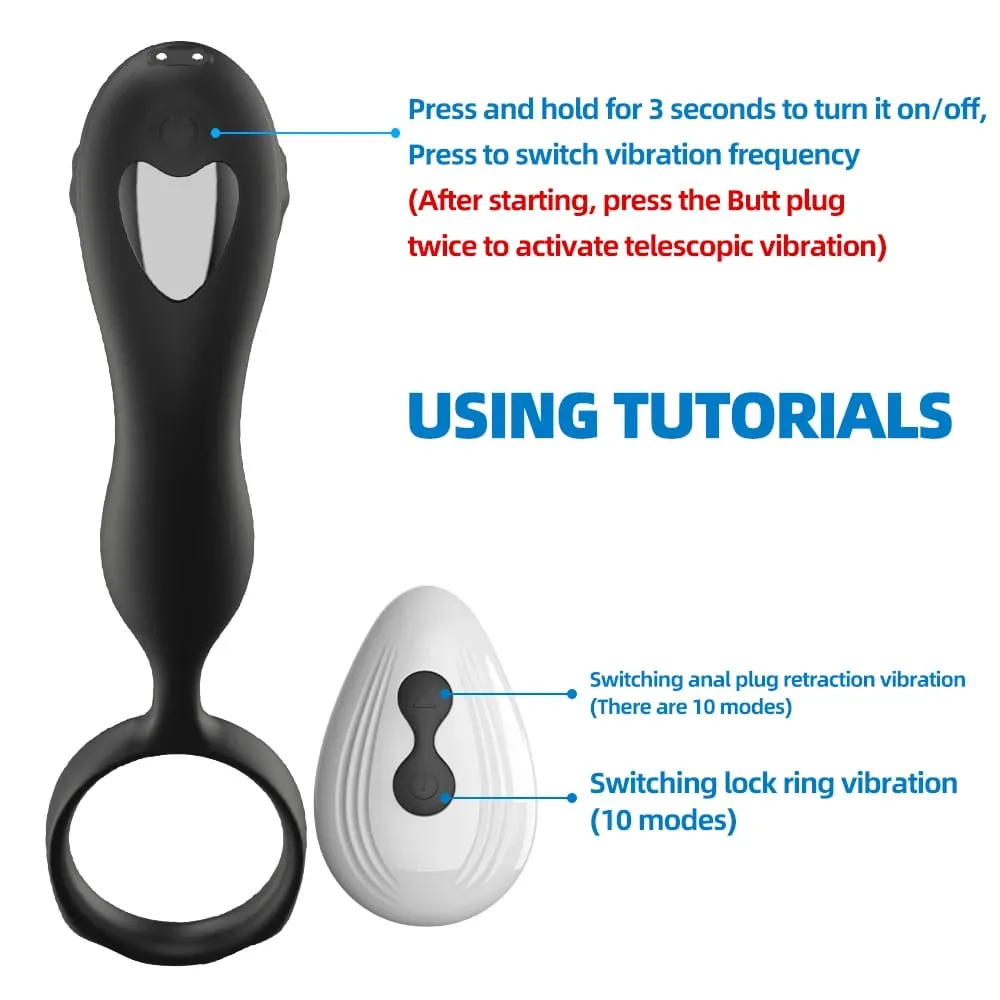 Stoßender Analvibrator mit Penisring, Prostata-Massagegerät, Analplug-Vibrator, Fernbedienung, Buttplug, Sexspielzeug für Männer und Paare