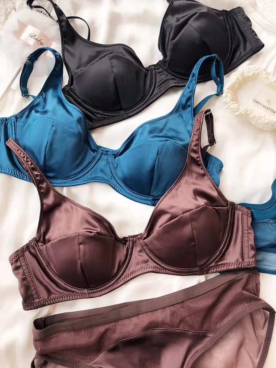 Kvinder Ice Silk Comfort Undertøj Sexet lille bryst Push Up BH Sæt Aftagelig polstring Tynd kop Bh BH Intimates Trussesæt — image 1
