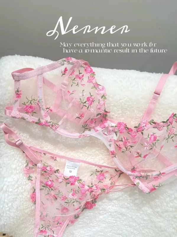 Korean Hot Lace Bra Set Floral Embroidery Transparent Mesh Ultra Thin Big Bust Modest Summer Ladies Daily Wear Underwear 32-38 — image 12