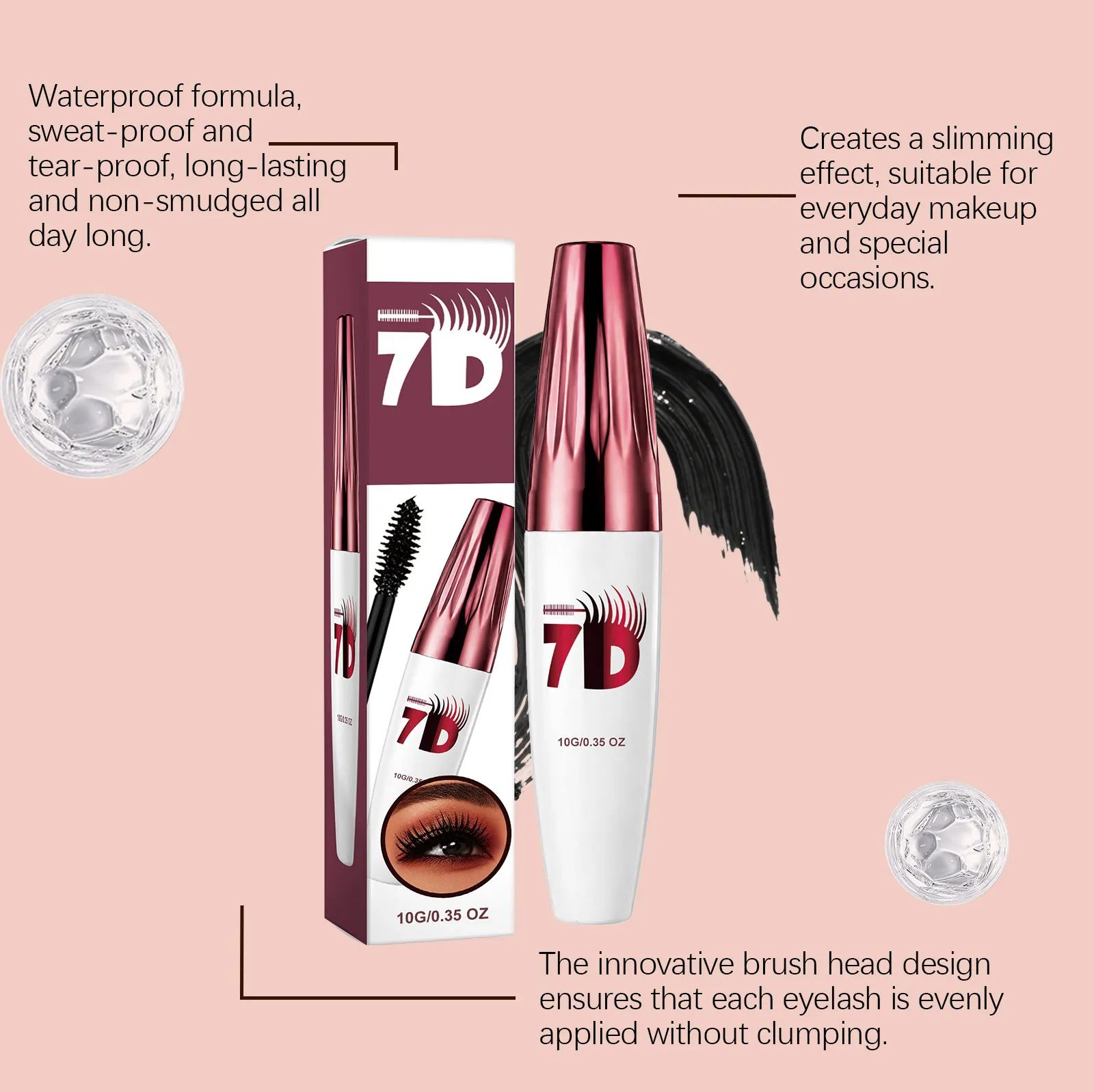 7D Black Mascara for Multi-Dimensional Volume Silk Fiber Lash Extension Waterproof Smudge-proof Long Lasting Eye Makeup Cosmetic