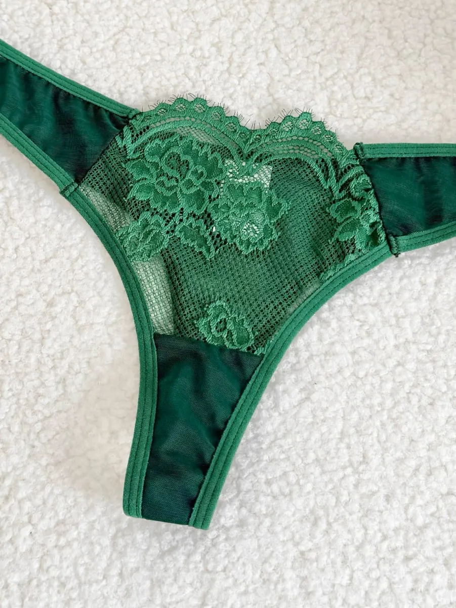مثير خمر الأخضر رمش الدانتيل مجموعة الملابس الداخلية السيدات بقماش شفاف Underwire البرازيلي ثونغ نوم 2 قطعة S-XL