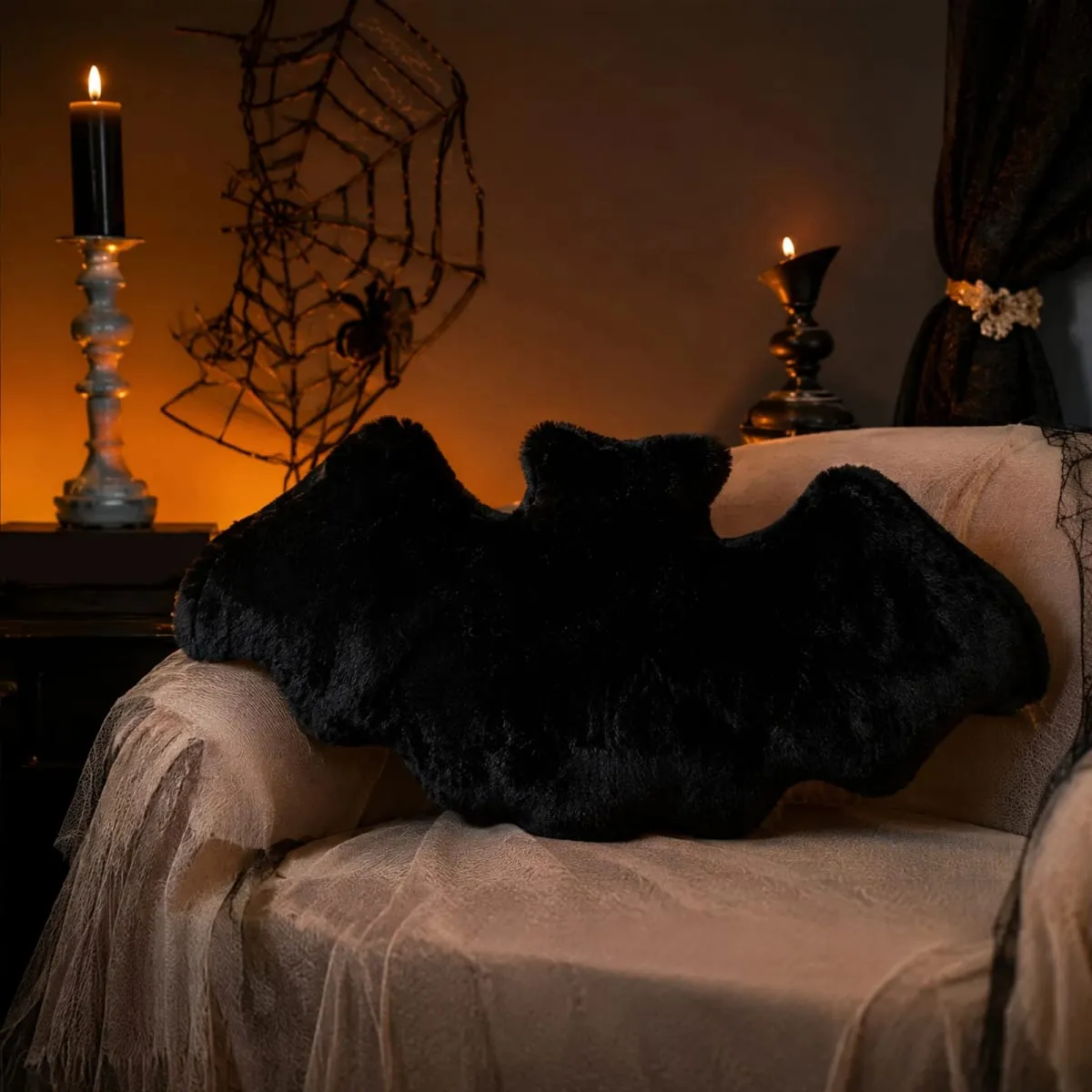 Bantal Lempar Berbentuk Kelelawar Halloween 17.72X9.06 Inci Bantal Mewah Kelelawar Halloween Bantal Dekoratif Halloween untuk Sofa Tempat Tidur Sofa Mobil — image 2