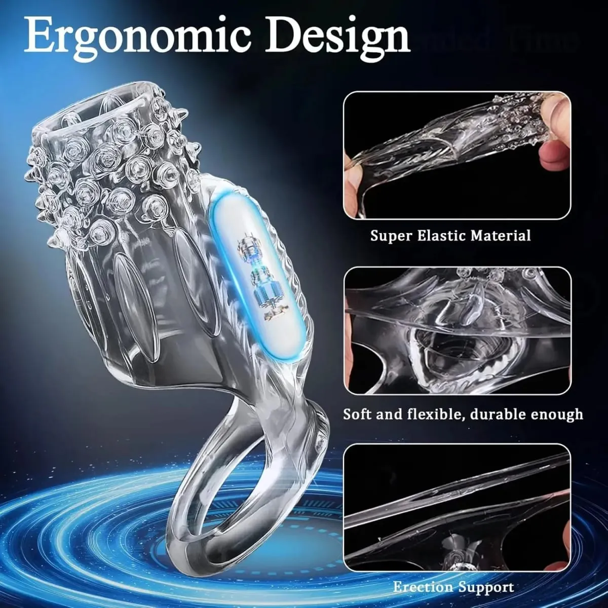Silicone Cock Ring Vibrator for Men Penis Vibrating Sleeve Ejaculation Delay G Spot Clit Stimulation Sex Toys for Couple Adult