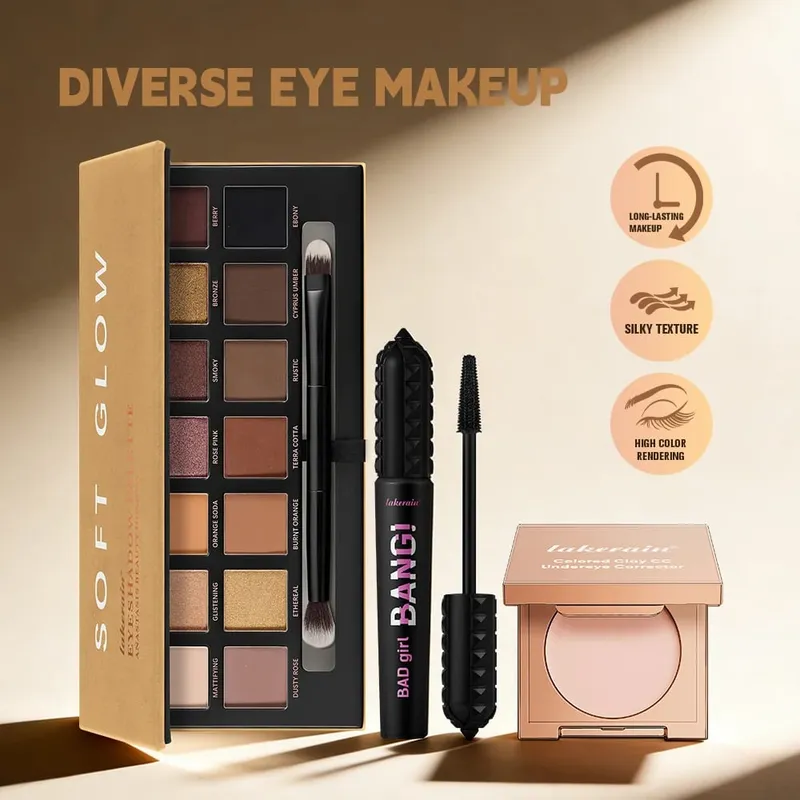 3ks/set CC Full Coverage Color Corrector Glow Palety očních stínů Volumizing Mascara Lasting Beauty Eyes Makeup Kit — image 4