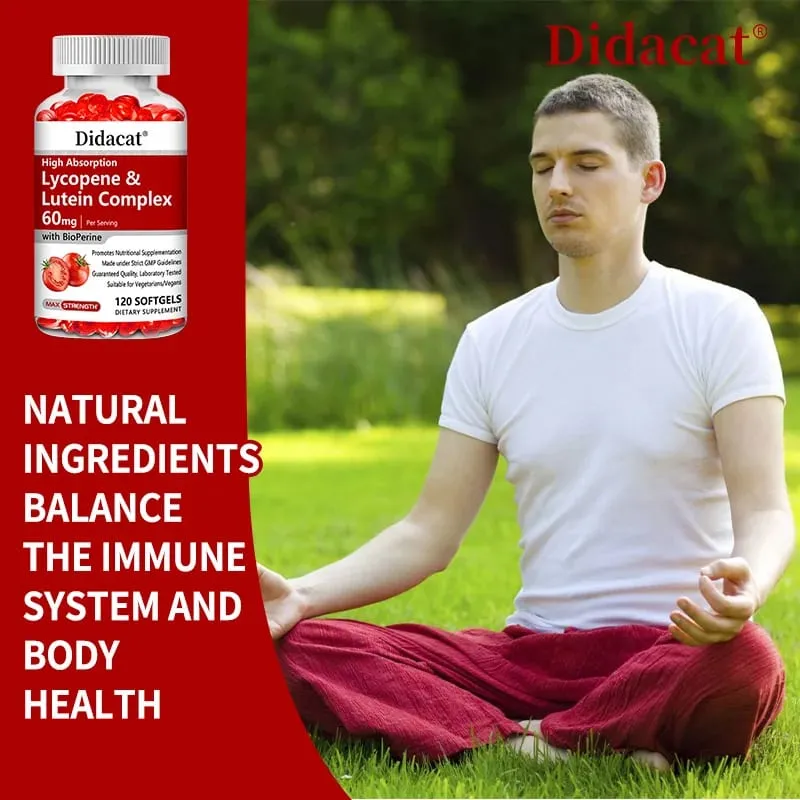 Lycopene + Lutein Complex 60mg with Bioperine Dietary Supplement for Prostate Heart & Eyes Health Antioxidant Non-GMO