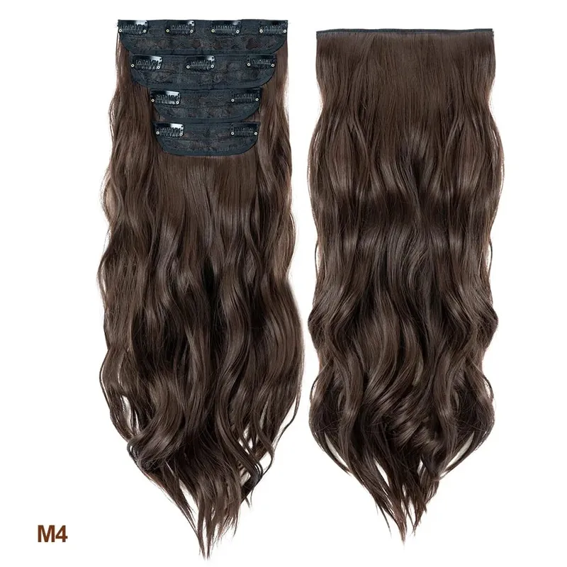 4 Pieces Set Clip In Hair Extensions Highlight Wavy Curly Long Synthetic Hairpieces For Women 22 Inch 180g Hair Clips Hair — image 13