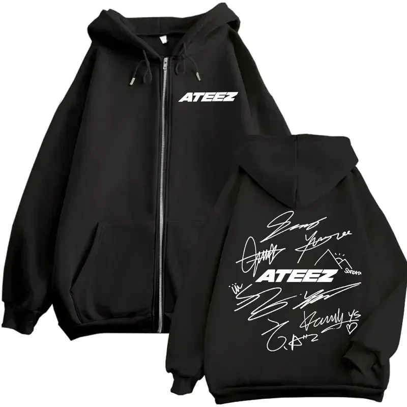 Limited Kpop ATEEZ Logo Double Sided Print Zipper Hoodie Fashion Hip Hop Zip Up Sweatshirts Men Women Casual Oversized Pullovers — image 10