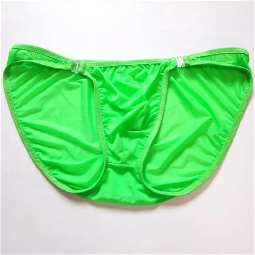 Sexy Men's U Convex Nylon Briefs Detachable Buckle Low Waist Ice Silk Underwear Comfortable Milk Silk Seamless Thin Panties