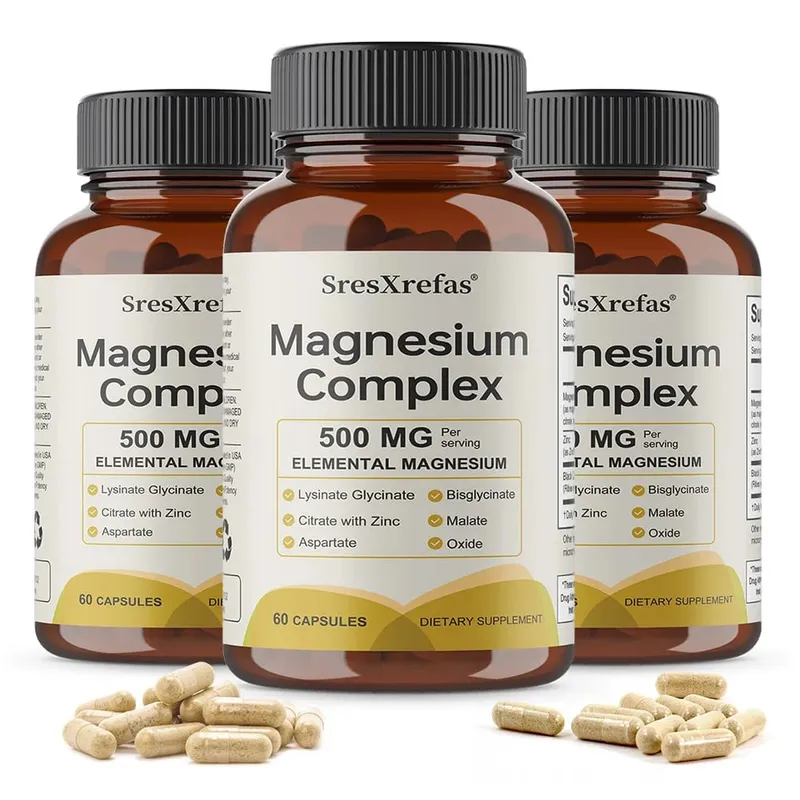 6 in 1 Magnesium Complex Capsules - Promotes Restful Sleep & Relieves Muscle Supports Bone Muscle and Heart Health