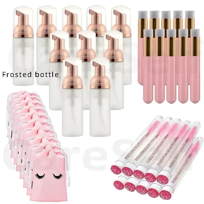 40pcs Empty Lash Shampoo Bottles and Brushes Set Foam Pump Dispenser and Nose Pore Deep Cleaning Brush Eyelash Extension Tube