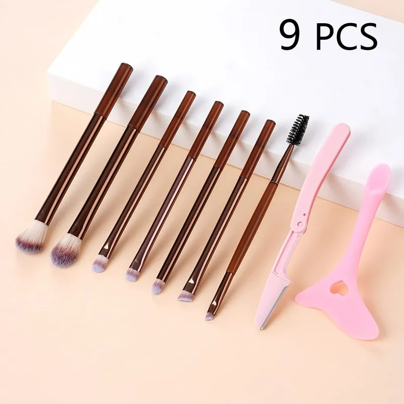 9 PCS Makeup Brush Set Soft Bristles Include Professional Eye Makeup Brushes Eyebrow Razor Silicone Eyeliner Stencils — image 9