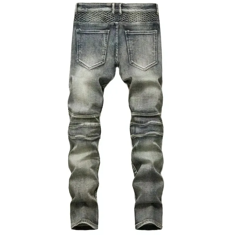 Ανδρικό νέο casual τζιν μοτοσικλέτας Hip Hop Street Riding Stretch Slim Fit ίσιο παντελόνι Patchwork Μόδα τζιν παντελόνι Ανδρικό — image 4