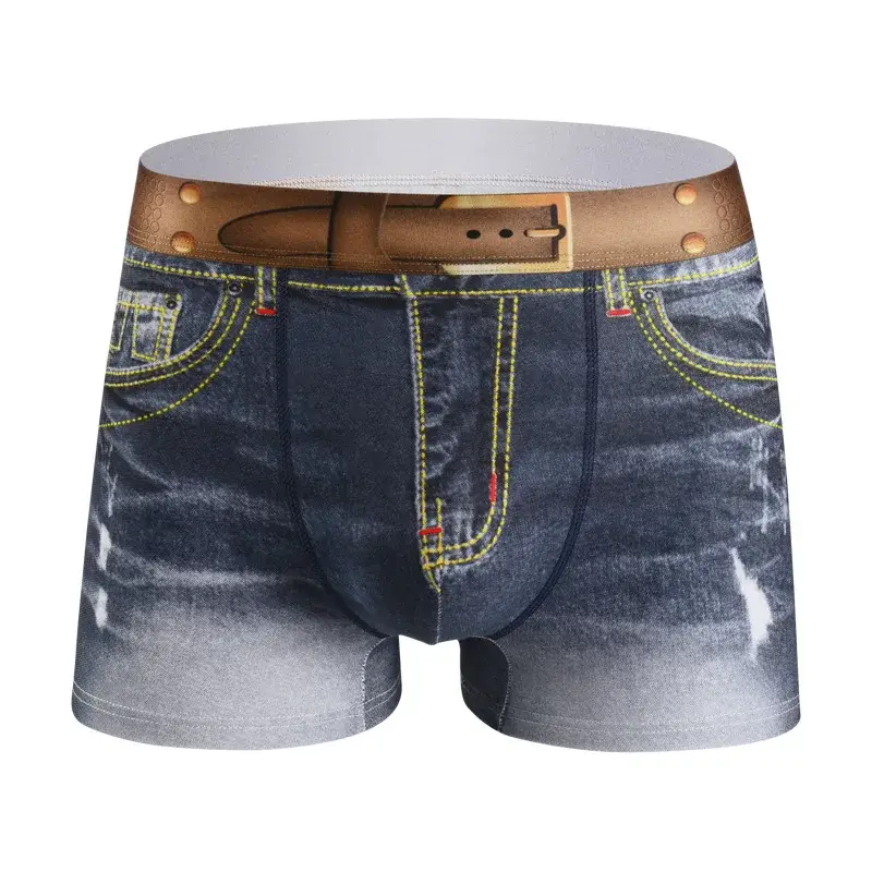1 Stück Herrenunterwäsche aus Baumwolle mit Denim-Aufdruck, U-förmiges Design, atmungsaktive Boxershorts, Herren-Komfort-Baumwolle