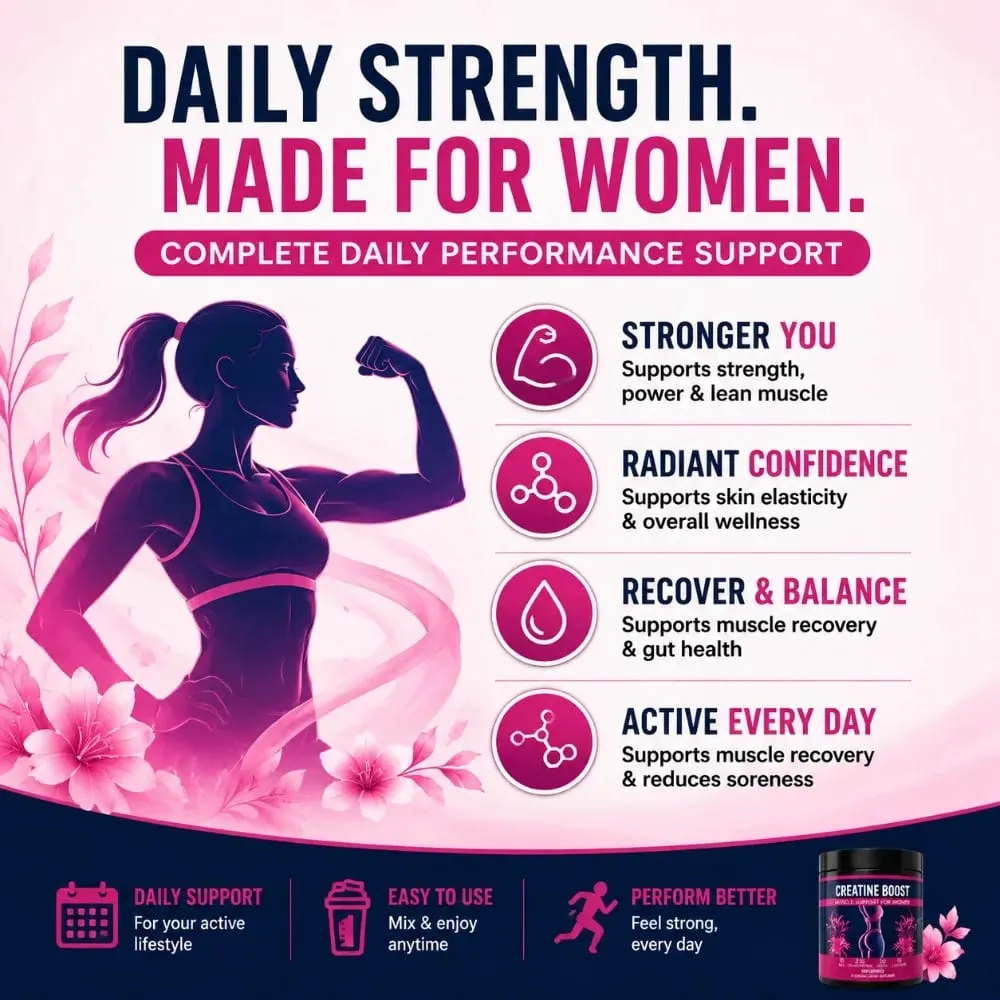 Creatine Monohydrate Powder for Women 5G Collagen Peptides BCAA Glutamine Supports Muscle Recovery & Skin Elasticity 30 Servings