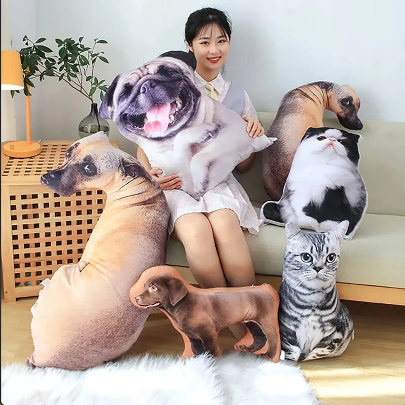 18 Kinds Dog Cat Animal Plush Pillow Both Sides Printing Stuffed Pug Corgi Hound Shar Pei Throw Pillow Sofa Home Decor Men Gift — image 3