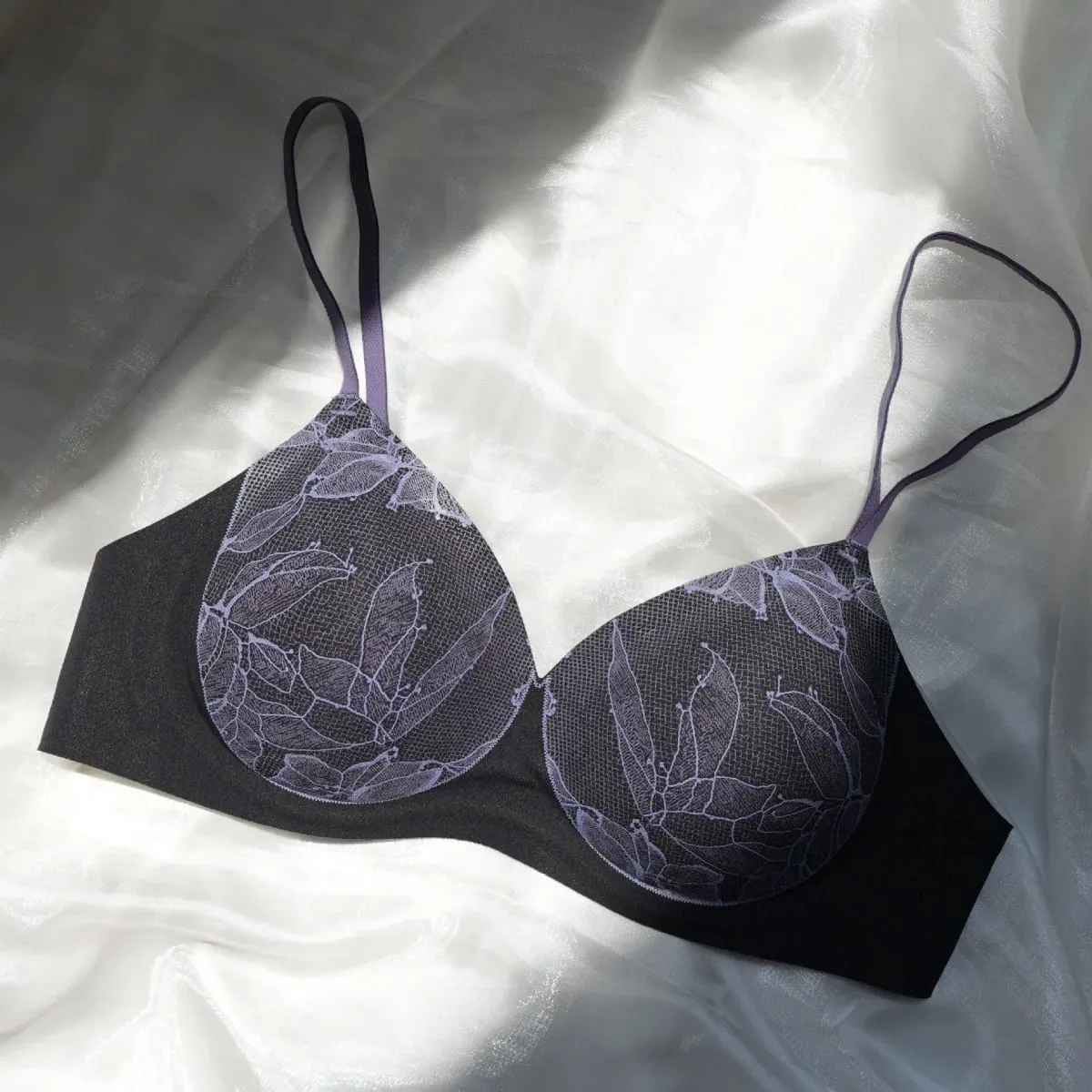 Women Seamless Invisible Lingerie Set Wireless Thin Cup Comfort Breathable Gathered Bra Panty 2‑Piece Underwear Set