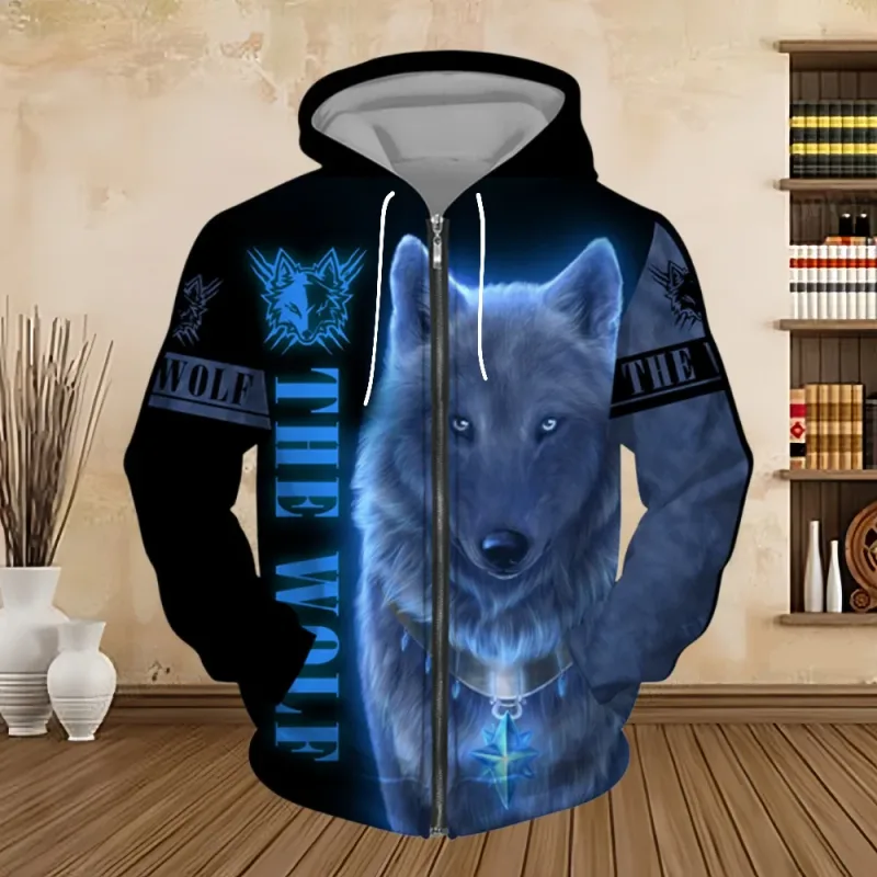 Spring and Autumn Men's Hoodie Sweatshirt 3D Digital Print Tiger Series Zip up Hoodies Fashion Personalized Sweatshirt for Men