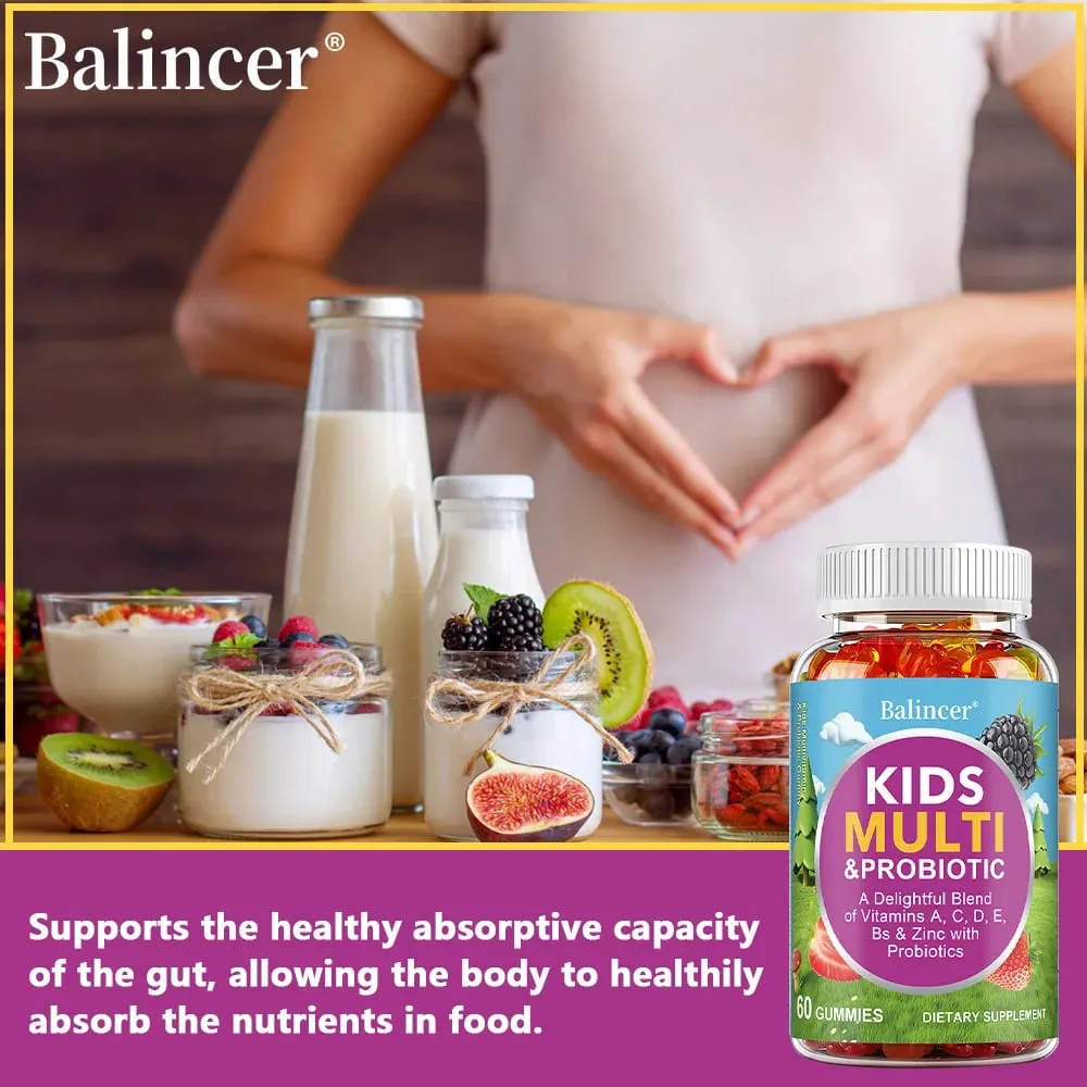 Organic Kids Multivitamin Gummies with Vitamins A C D E Zinc Probiotics Promotes Digestion and Enhances Immunity