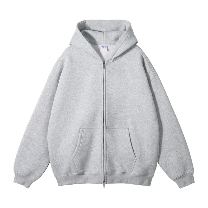 New Men Double Headed Zipper Fleece Hoodies Unisex Loose Basic Solid Warm Hooded Sweatshirts Coats For Winter HY0633