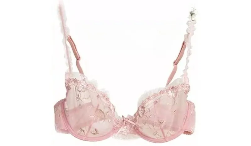 French Style Unlined Bra Set | Minimizer Lace Half Cup for Large Cup Size No Padding Thin Sheer Anti-Sagging Lingerie BANERDANNI