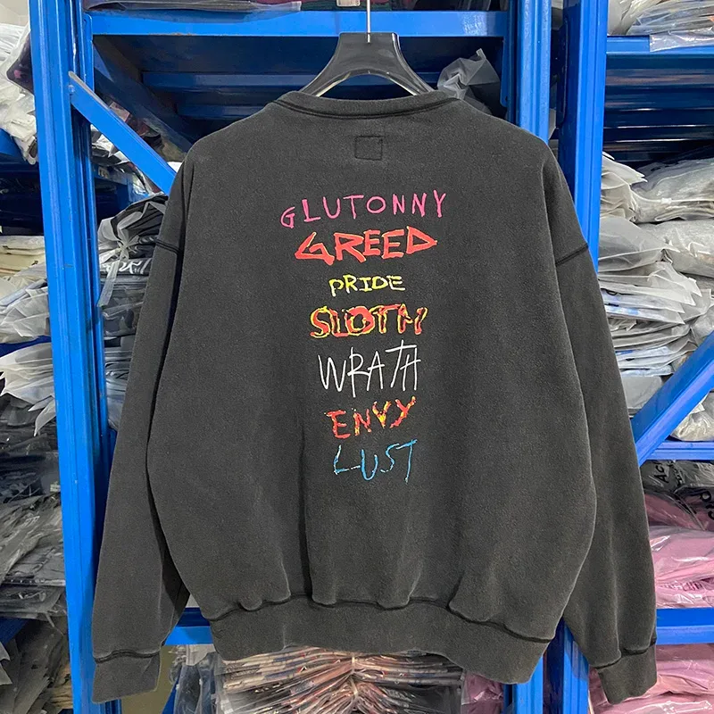 Autumn Winter Classic Overlapping Logo Print Saint Sweatshirts Men Women Couple Colorful Letters Graffiti Washed Black Pullovers — image 6