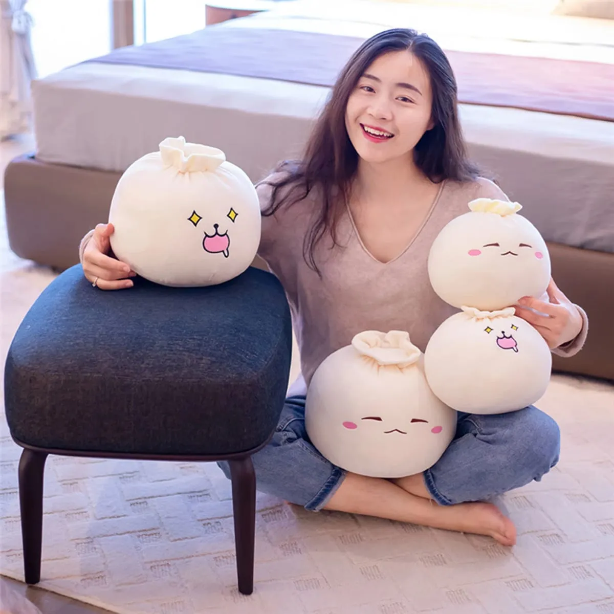 Stuffed Plush Cartoon Dumpling Plush Pillow for Car Room Office Dumpling Plush Pillow Toy Sofa Pillow Soft Back Cushion Ornament