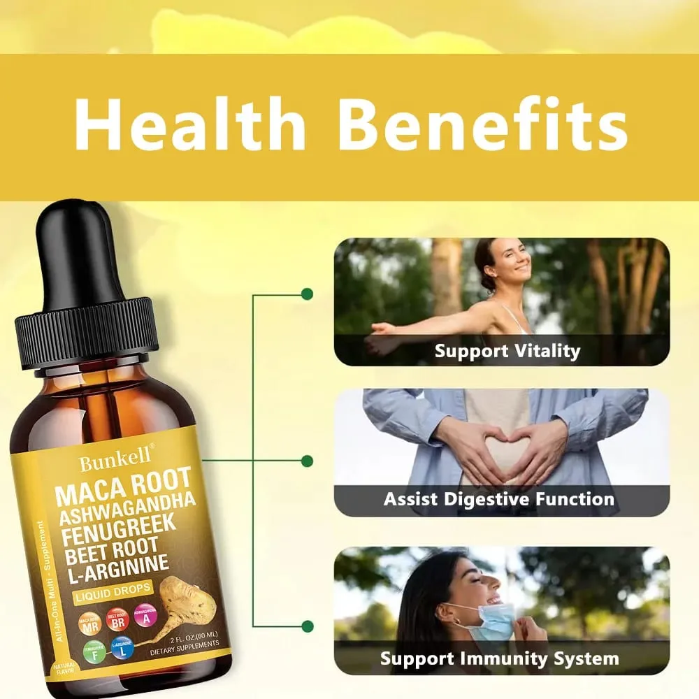 Organic Maca Root Liquid Drops with Ashwagandha Fenugreek Beet Root and L-Arginine Liquid Multivitamin for Women and Men