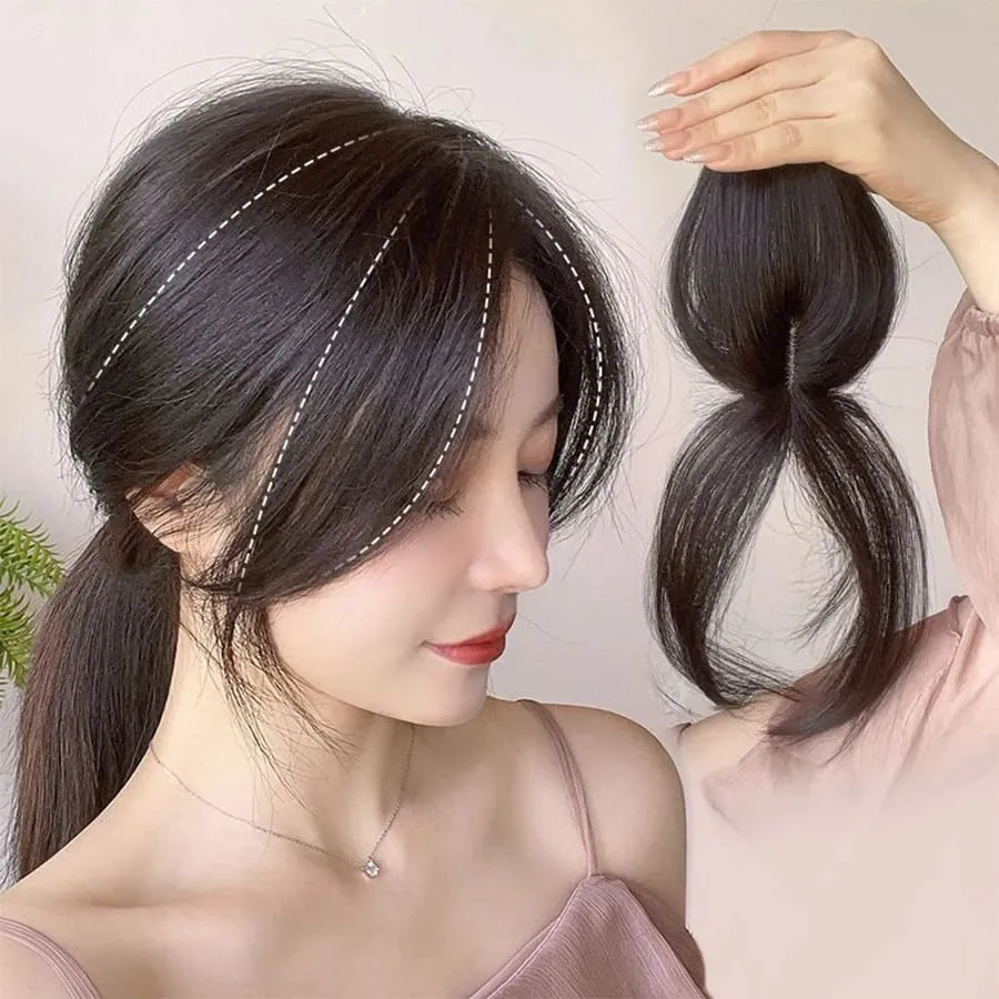 Synthesis Wig Middle-part Bangs Hair Extensions Clip In Forehead Natural Seamless French Oblique Bangs Eight-character Bangs — image 4