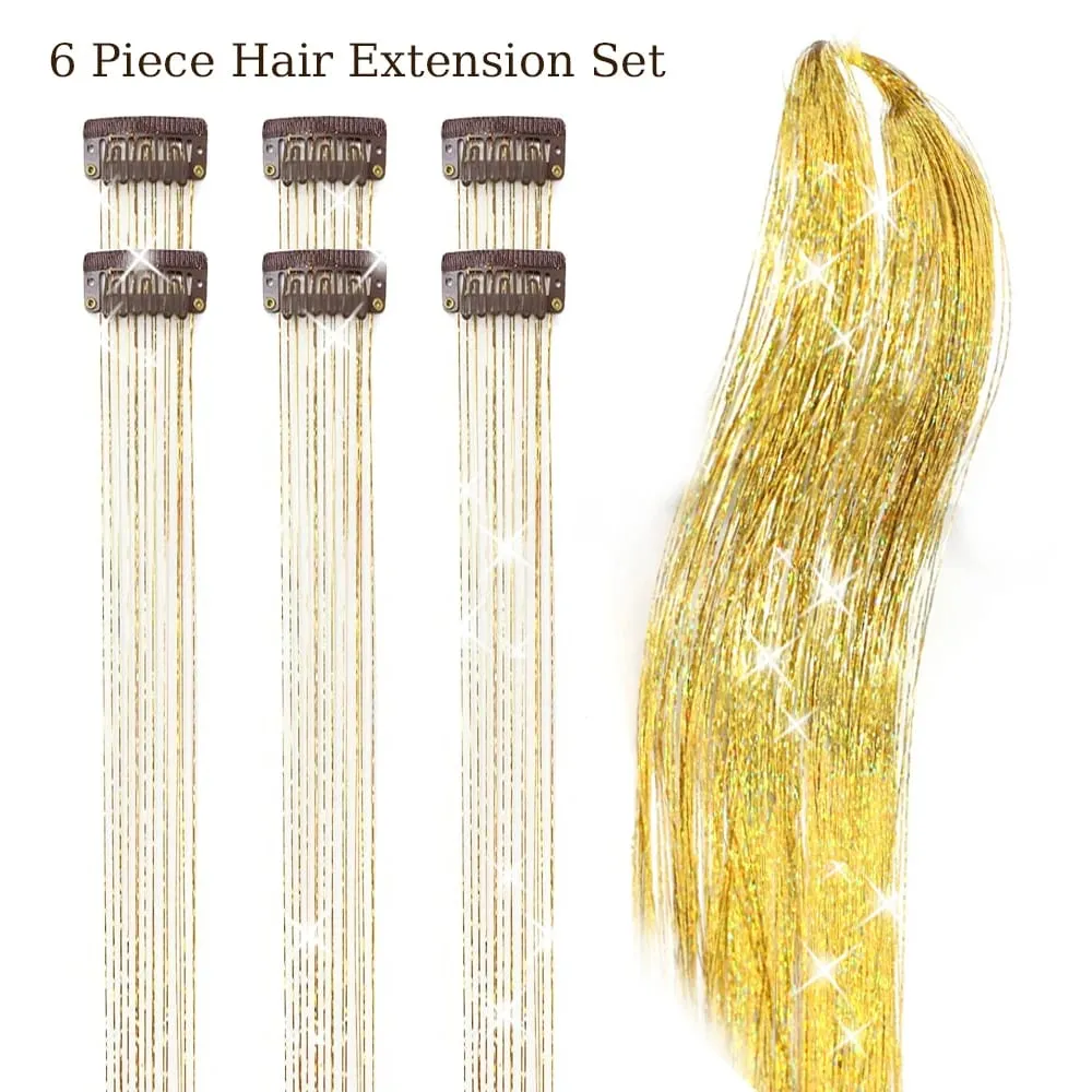 Hårglitterpaket med 6 st Klämma i hårglitter 20 tum Färgglada glitter glitter Hårförlängningar Festival Present glitter Fairy Hairpiece