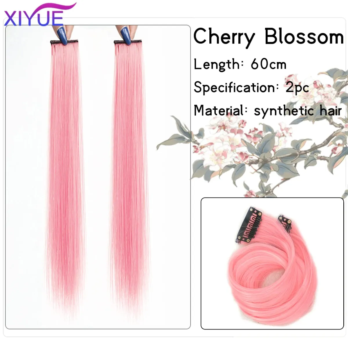 2pcs/pack Synthetic Colored Party Highlights Clip in Hair Extensions for Girls 24 inches Multi-colors Straight Hair Synthetic Ha