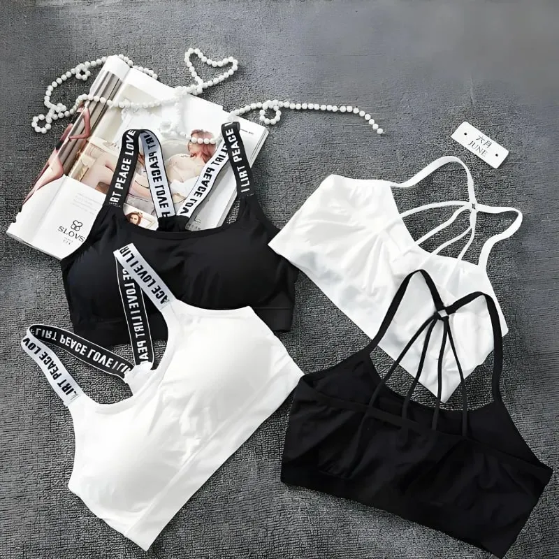 Comfortable Workout Activewear Without Underwire Sports Underwear Women Yoga Fitness Seamless Crop Top Wide Letter