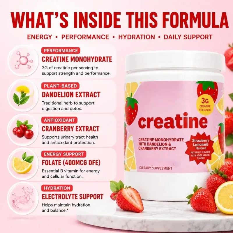 Women Creatine Powder 275g with 3000mg Creatine Monohydrate & Dandelion Cranberry Extract Support Energy Recovery After Exercise