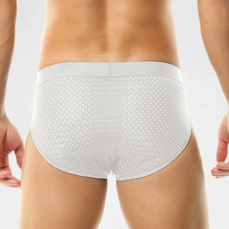 Ice Silk Sexy Underwear Men's Low-Waist Antibacterial Briefs Summer Thin Mesh Breathable Shorts Boys' Underwear