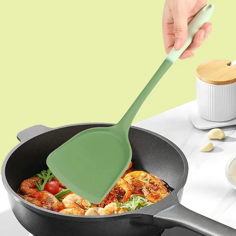 6-Piece Silicone Kitchen Utensil Set: Chinese Spatula Soup Ladle Slotted Turner Pasta Spoon Salad & Honey Scrapers for Non-S