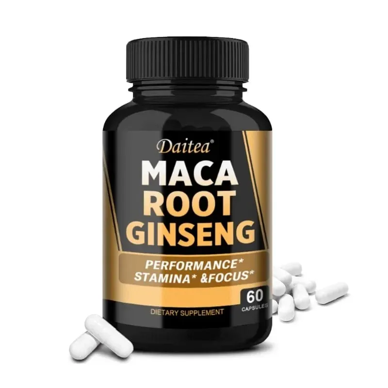 Vegan 11400mg (Yellow+Red+Black) Maca & Ginseng Root Extract - Muscle Energy & Strength Supplement - 120 Capsules