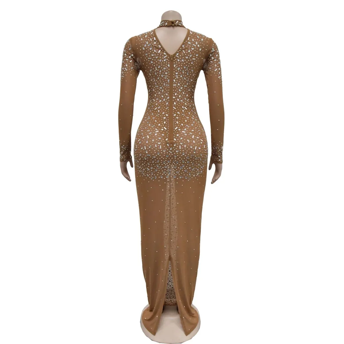 CM.YAYA 2024 Women Long Sleeve Mesh Diamonds Hot Rhinestones Bodycon Midi Dress Women’s Maxi Long Evening Birthday Dresses