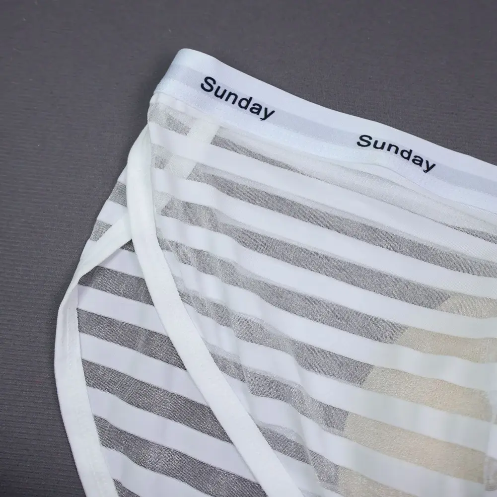Men Casual Transparent Striped Mesh Briefs Side Fork Panties Shorts Breathable Pouch Man Comfortable Home Underwear