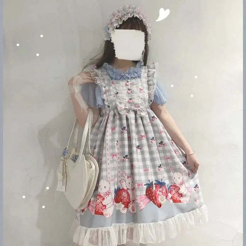 Japansk Lolita Klänning Flickor Strawberry Bunny Jsk Klänningar Dam Harajuku Ärmlös Söt 2026 Cosplay Vestido