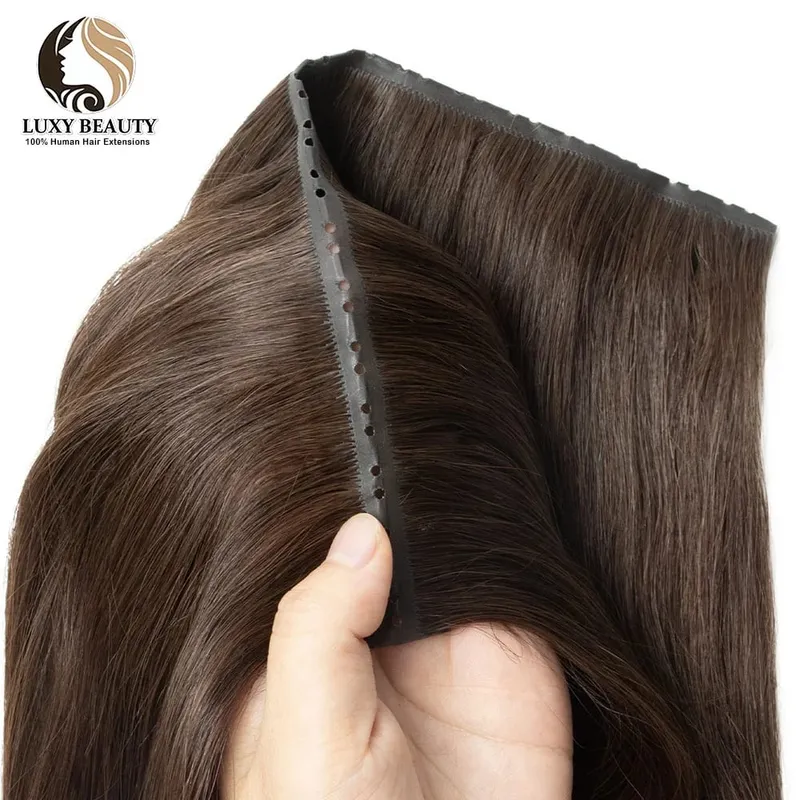 Blonde injected Hole Weft Human Hair Extensions Straight Twin Tab Butterfly Weft Natural Invisible Brown Hole Weft Extensions — image 8